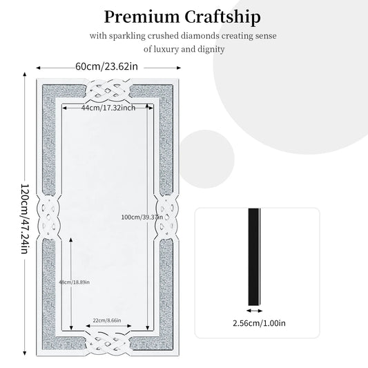 90/100/120CM Large Crystal Crush Diamond Mirror Vanity