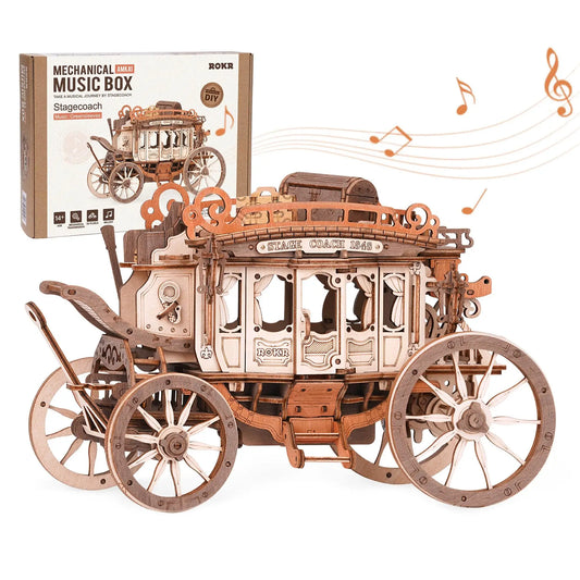 Robotime Wooden Music Box Puzzle 3D Stagecoach Gift Kit