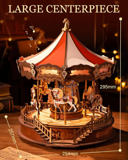 Robotime 3D Wooden Puzzle Carousel Music Box With LED Lights