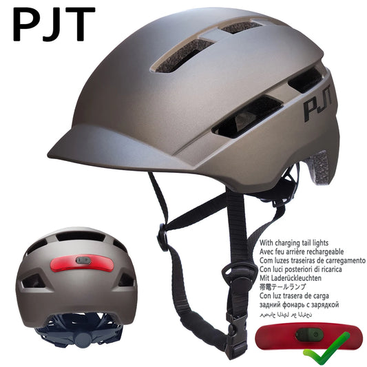 PJT New Cycling Helmet In-Mold Mountain Road USB Rechargeable Tail Light