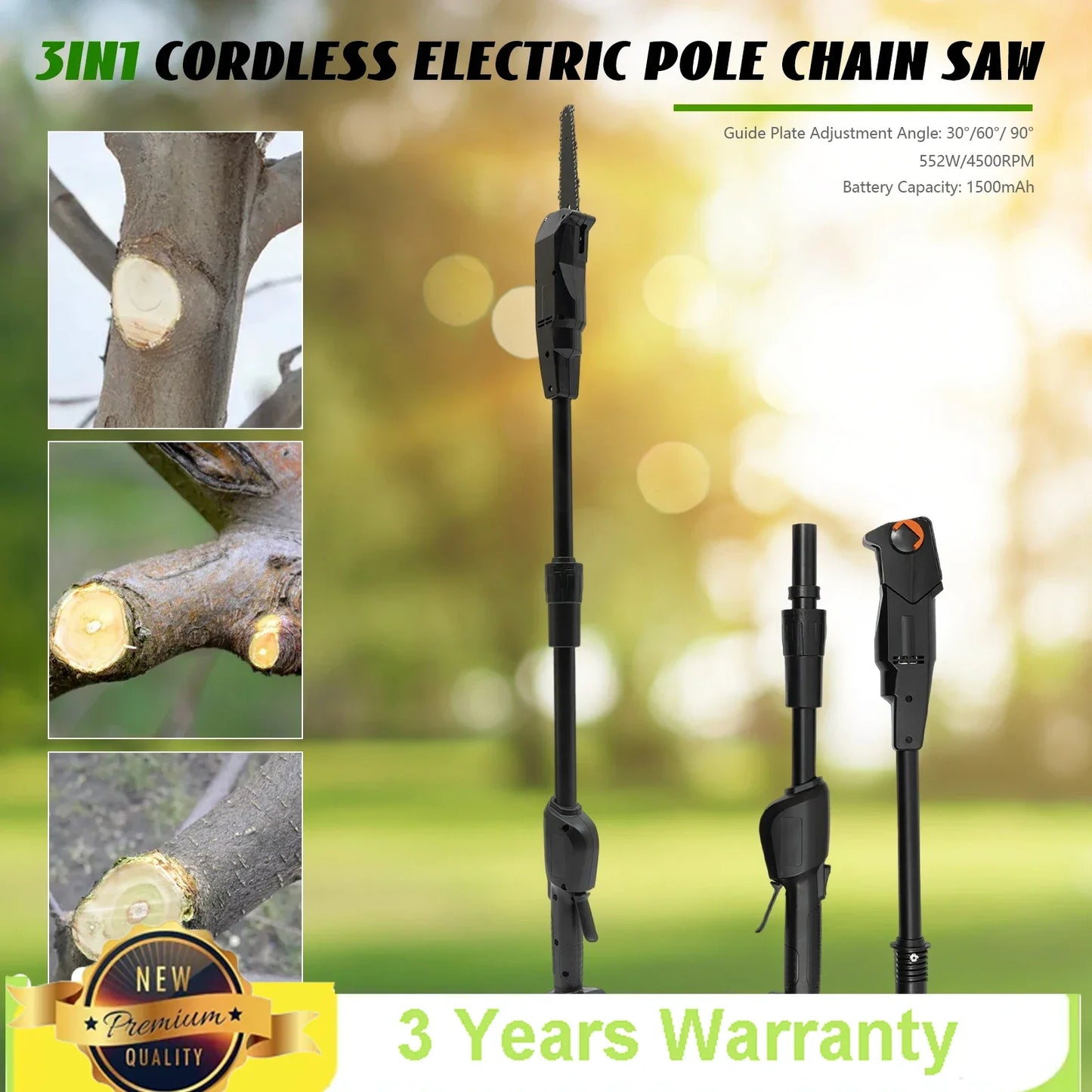 Pole Saw Electric High Branch Saw W/ 1500mah Battery And Standard Charger Low Noise For Gardens,