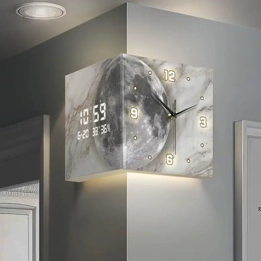 Luxury Corner Wall Clock with Light and LED Numerals