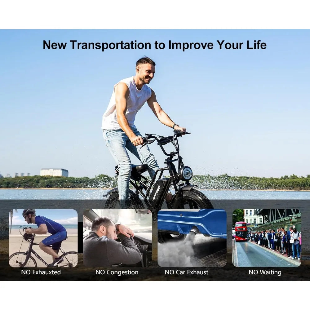 1500W Moped Style Electric Bike | 48V 18Ah Removable Battery,32MPH - All Terrain Fat Tire Bike