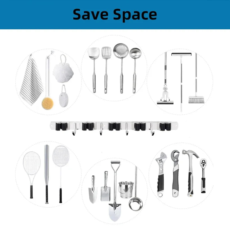 Mop and Broom Holder Stainless Steel Heavy Duty Tool Organizer