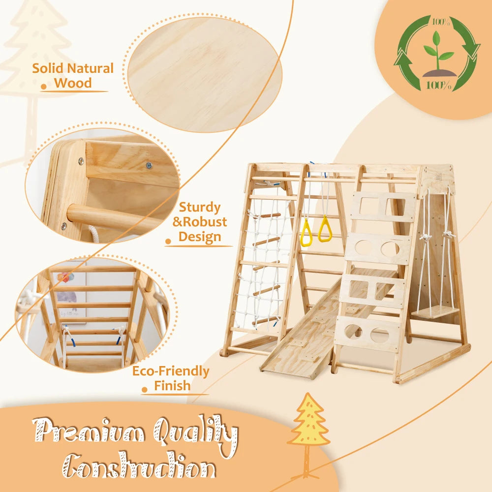 Toddler Indoor Wooden Gym 8 in 1 Indoor Playground Set