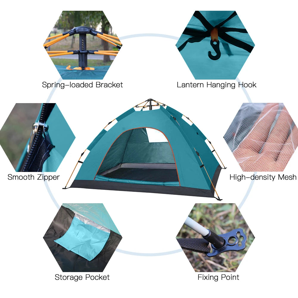 Outdoor Pop Up Tent Water-resistant Portable Instant Camping Tent for 1-2 / 3-4 People Family Tent