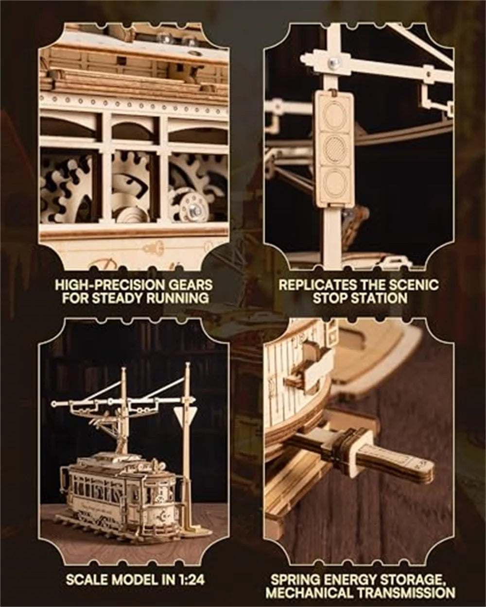 Robotime 3D Wooden Puzzle Tram Mechanical Model Kit DIY Craft