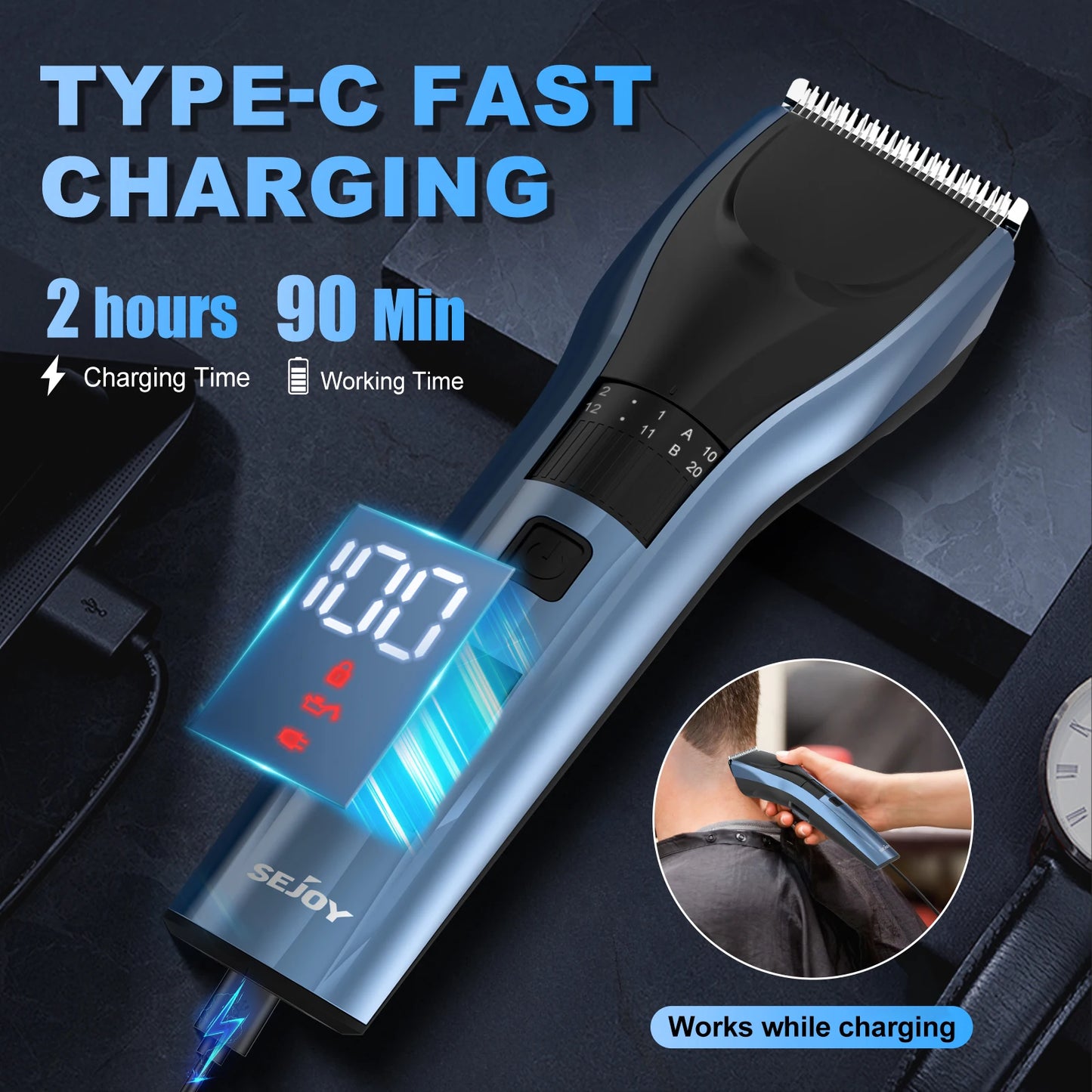 Sejoy Hair Trimmer Electric for Men Women Rechargeable Clipper