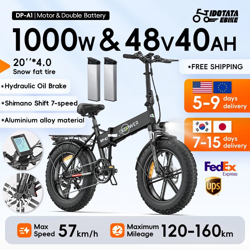 IDOTATA EU Delivery 1000W Electric Bike 48V 20AH Folding Ebike