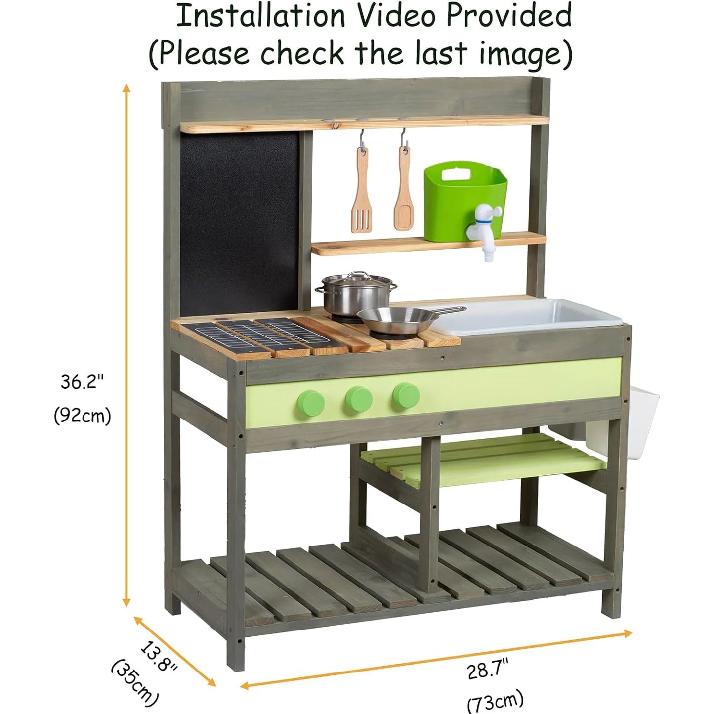 Mud Kitchen Playset for Kids, Deluxe Wooden Toy Set