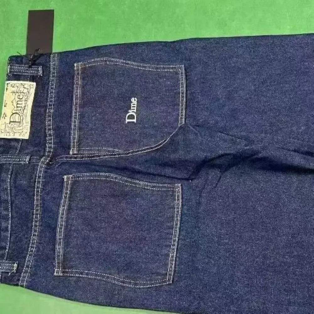 Straight Cotton Loose Embroidered Denim Shorts Men's Retro Y2k