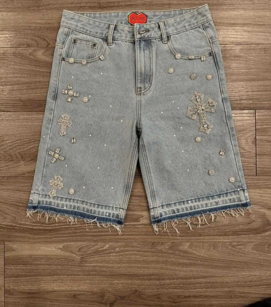 Retro Gothic Y2k Sweatpants Oversized Denim Shorts Men