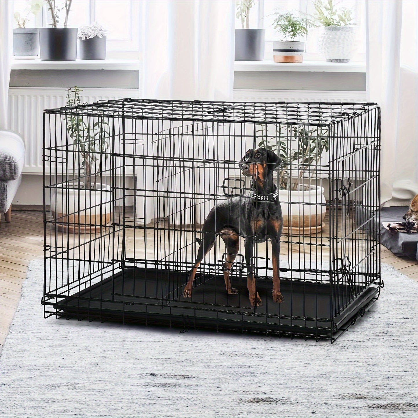 Double Door Metal Crate for Medium to Large Dogs