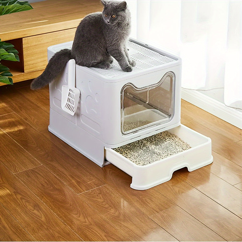 22lbs Odor-Control Litter Box with Tray and Scoop Grey Plastic