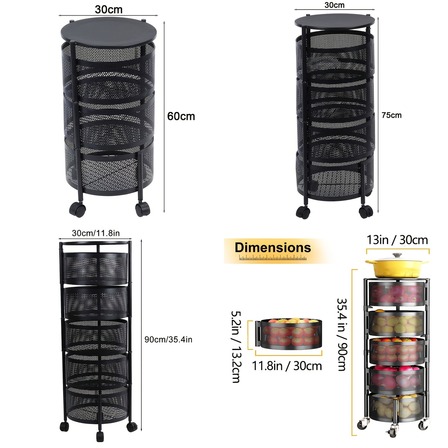 [Rotating Storage Rack] Metal Basket Organizer with Wheels