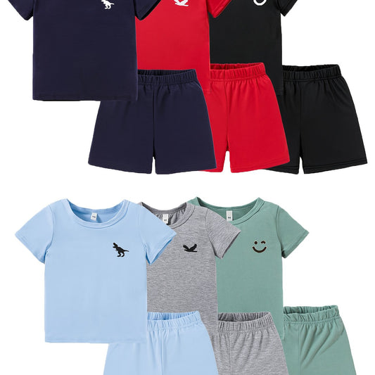 12pcs Boys' Casual Fashion Set, Summer Outfit 6 Tops 6 Shorts