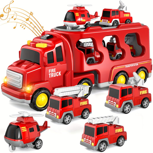 Fire Trucks | Toys 5 In 1 Kids Carrier Fire Truck Cars