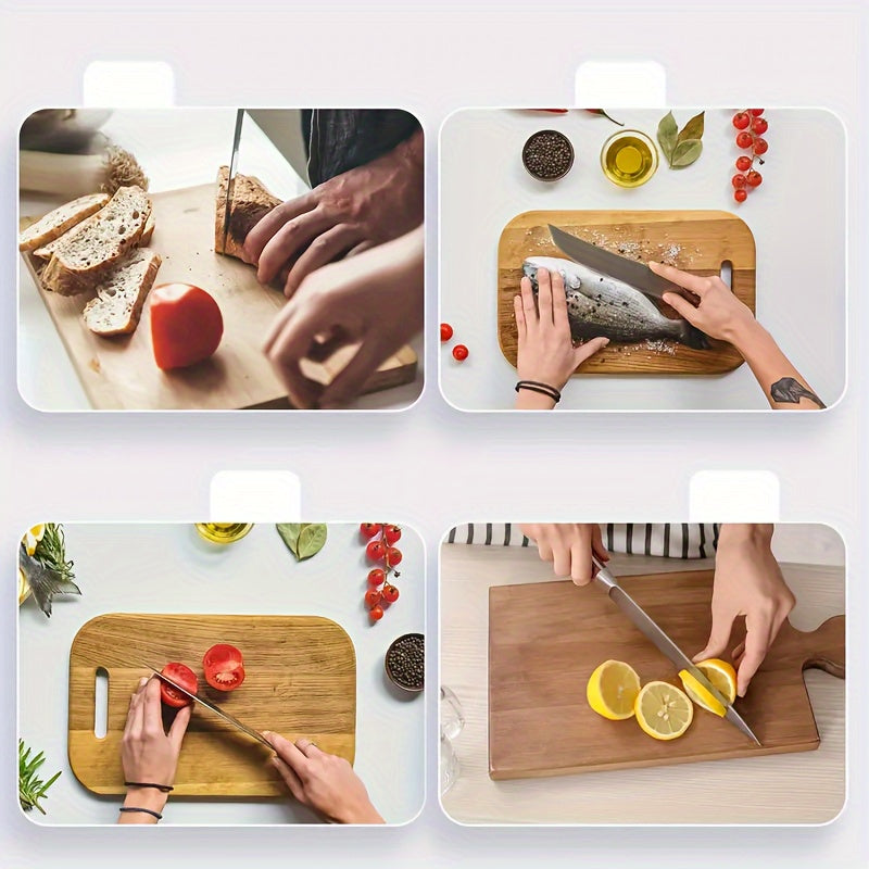 Wooden Cutting Boards For Kitchen Bamboo Cutting Board Set Of 4 With Holder Butcher Block Chopping Meat Cutting Board Built In Compartments Juice Groove With Food Icons Bread Vegetables Fruit