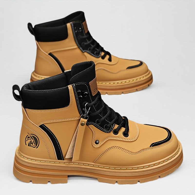 Men's Comfy Round Toe Lace Up Boots - Non-Slip Sole, Durable PU