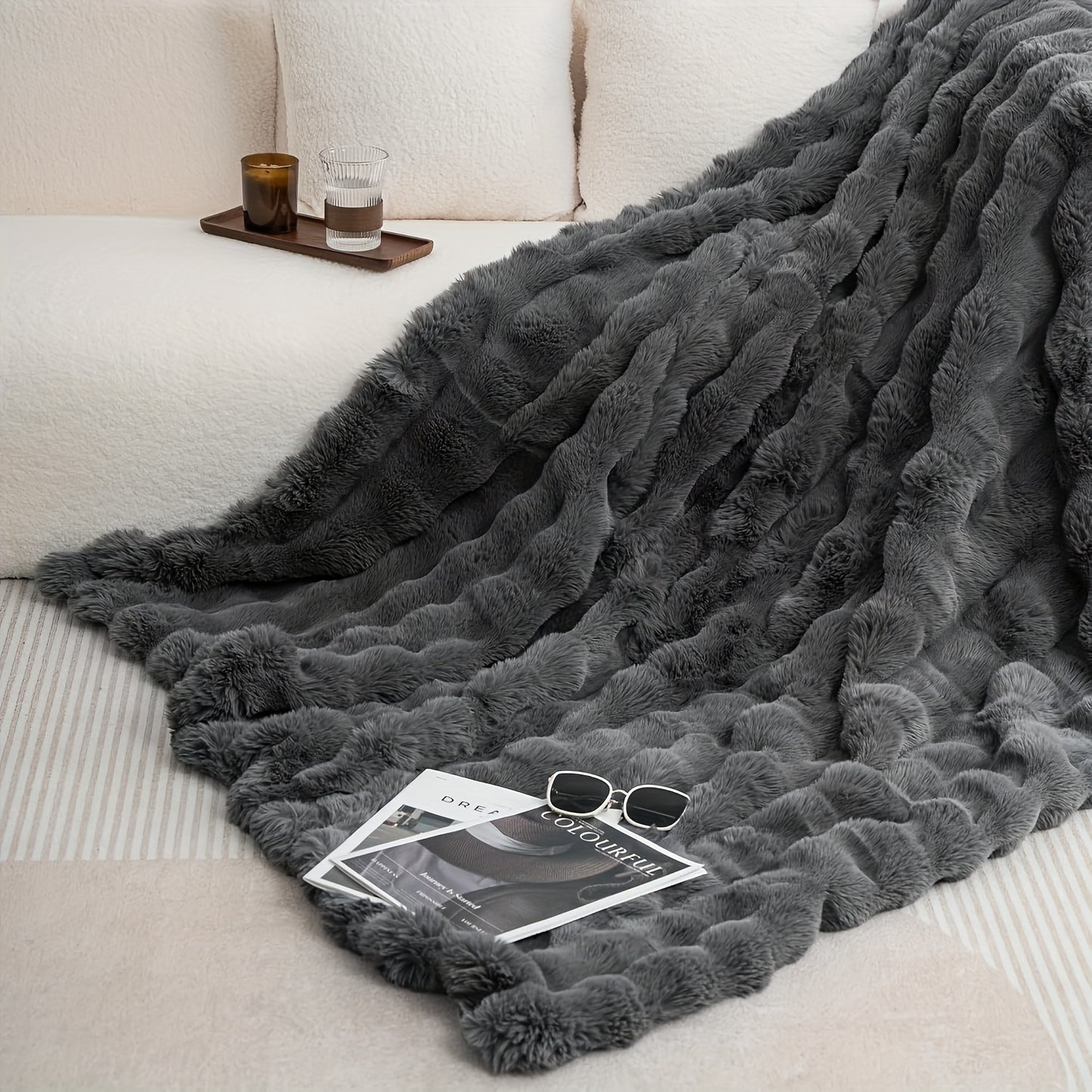 Cozy Faux Rabbit Soft, Warm Fleece Blanket for All Seasons