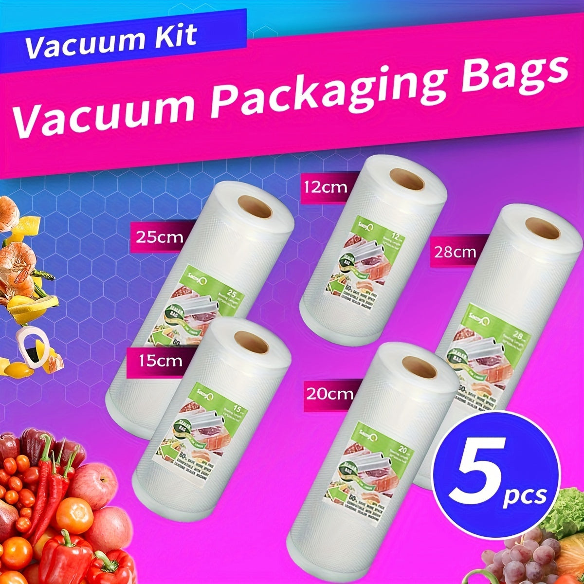 5Pcs Vacuum Sealed Combination Food Packaging Bag Set