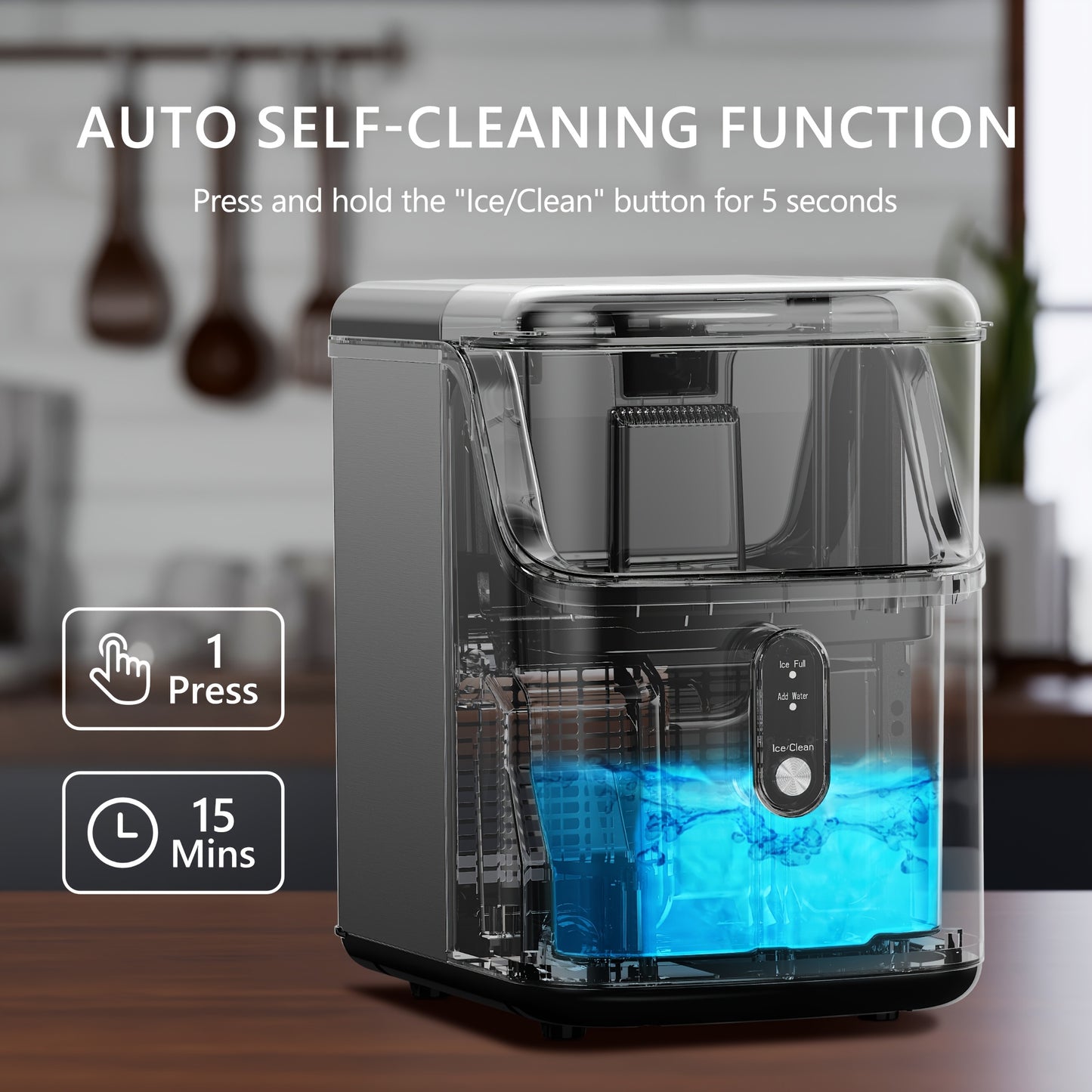 Portable Ice Maker Nugget Ice Maker 26-34Lbs/Day Auto-Cleaning