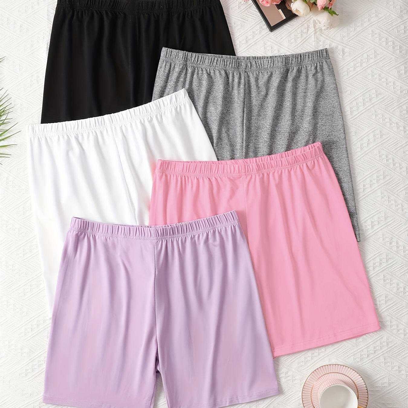 5pcs Women's Plus Casual Lounge Shorts Plus Size Home Wear
