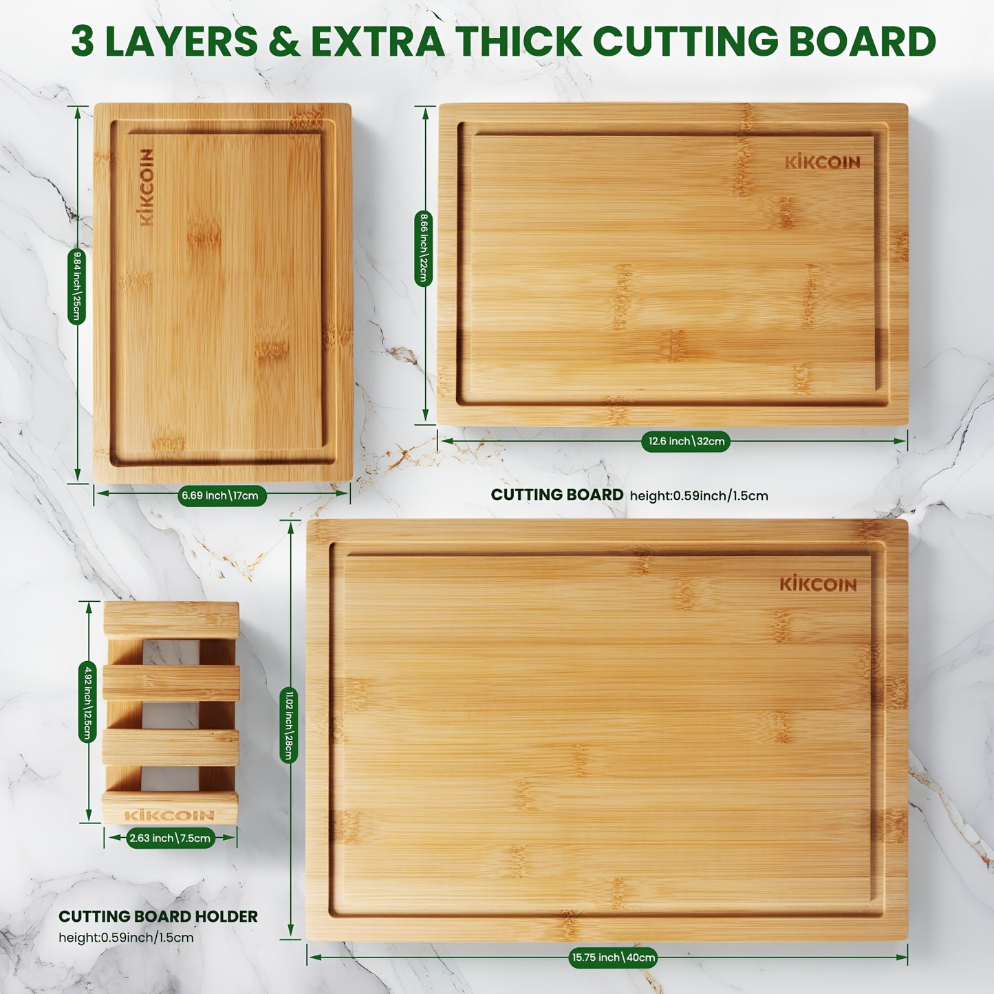4pcs Oversized Bamboo Cutting Board With Rack & Juice Groove