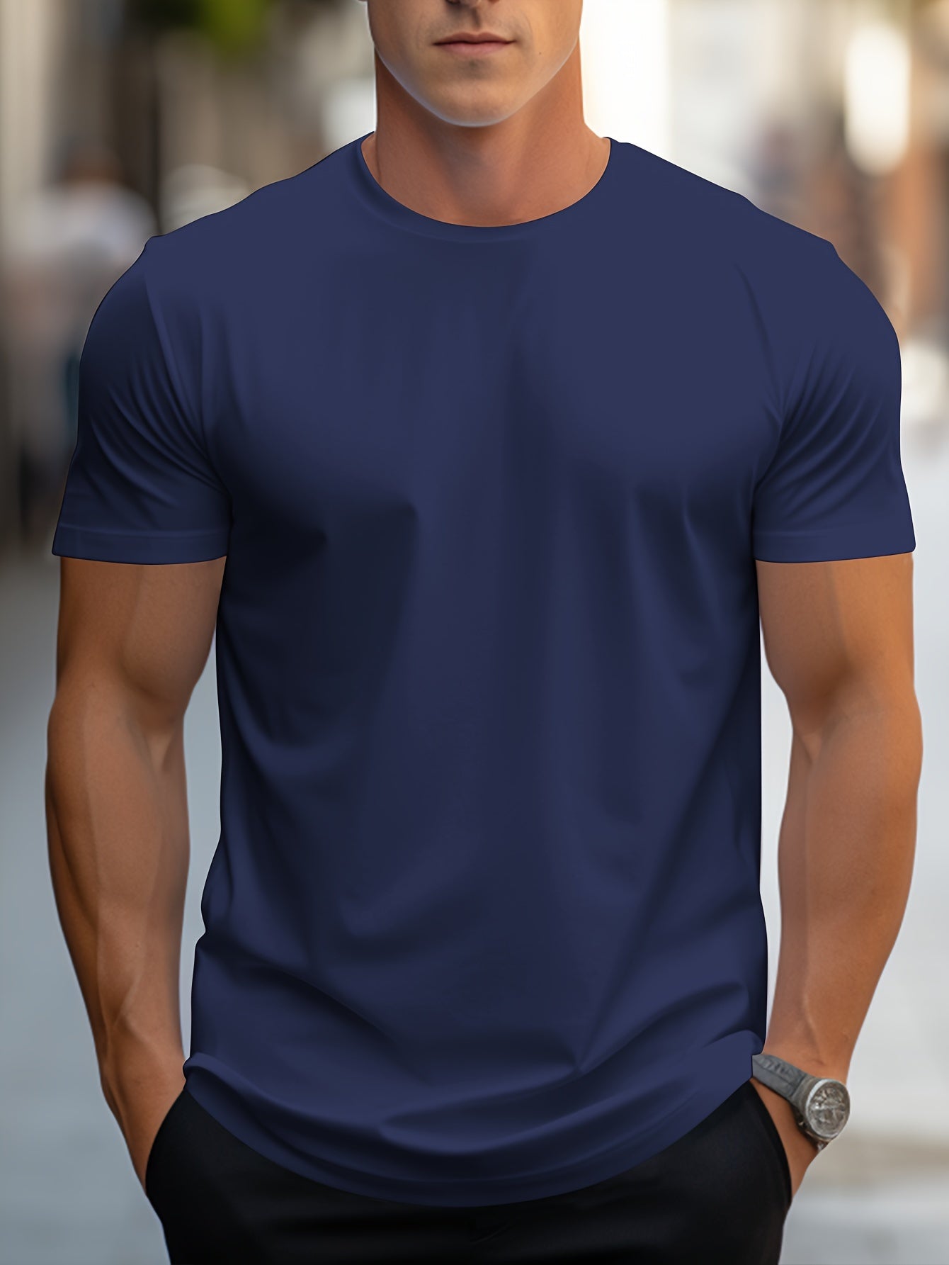 Men's Solid Color Regular-Fit Short Sleeve T-Shirt - Breathable Cotton Casual Tee for All-Season Comfort and Style