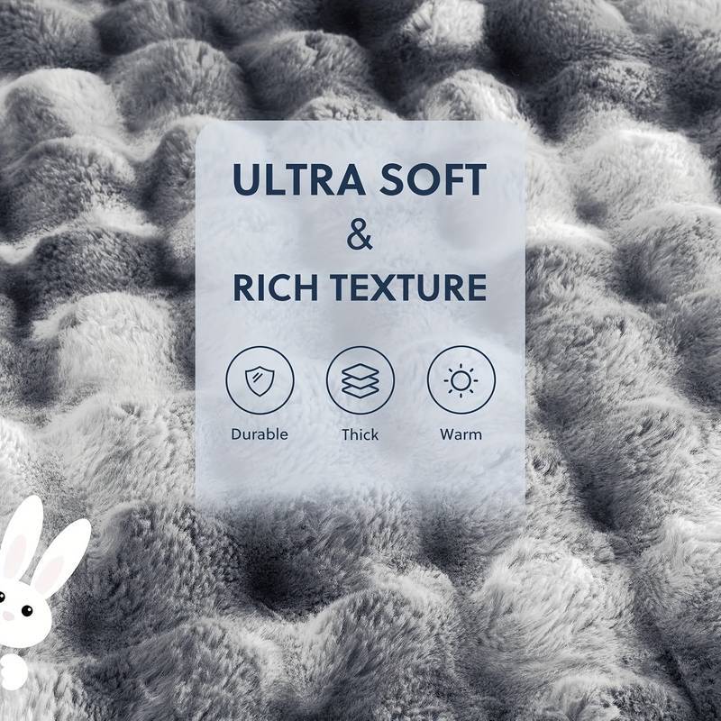 1pc Bohemian Style Reversible Faux Rabbit Fur Blanket