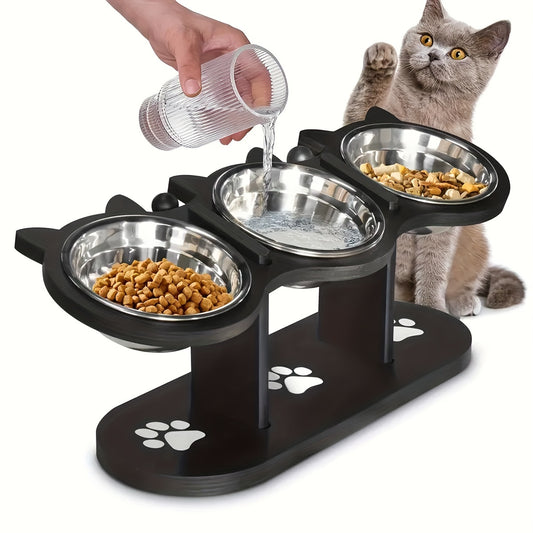 15 Degree Tilted Stainless Steel Elevated Cat Bowls Set