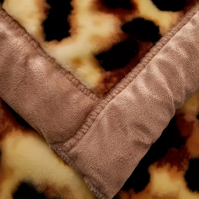 Deluxe Leopard Print Thickened Fleece Blanket For All Seasons