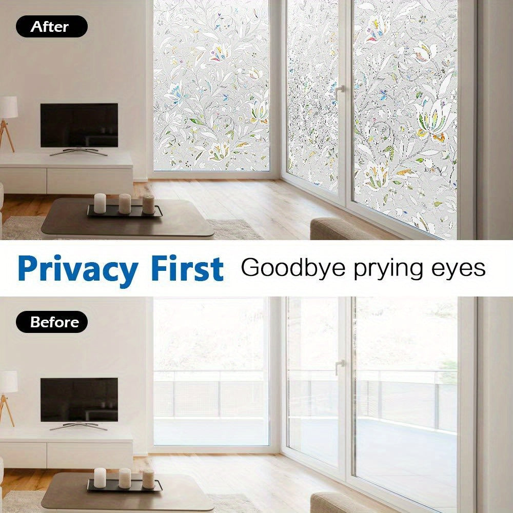 Elegant Privacy Film Transparent Anti-Peep Window Film Elegant Tulip Design Self-Adhesive Glue-Free 2mil Thick PET PVC Easy Installation for Office Living Room Decor