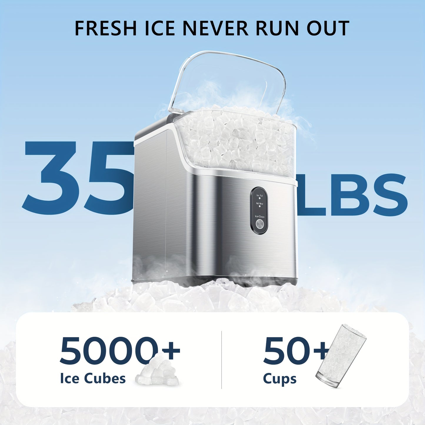 Portable Ice Maker Nugget Ice Maker 26-34Lbs/Day Auto-Cleaning