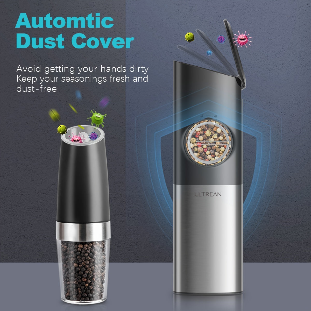 USB Rechargeable Ultrean Gravity Electric Salt And Pepper Grinder Set