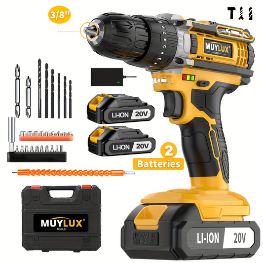 20V Cordless Drill Set With 3/8 Inch Keyless Chuck