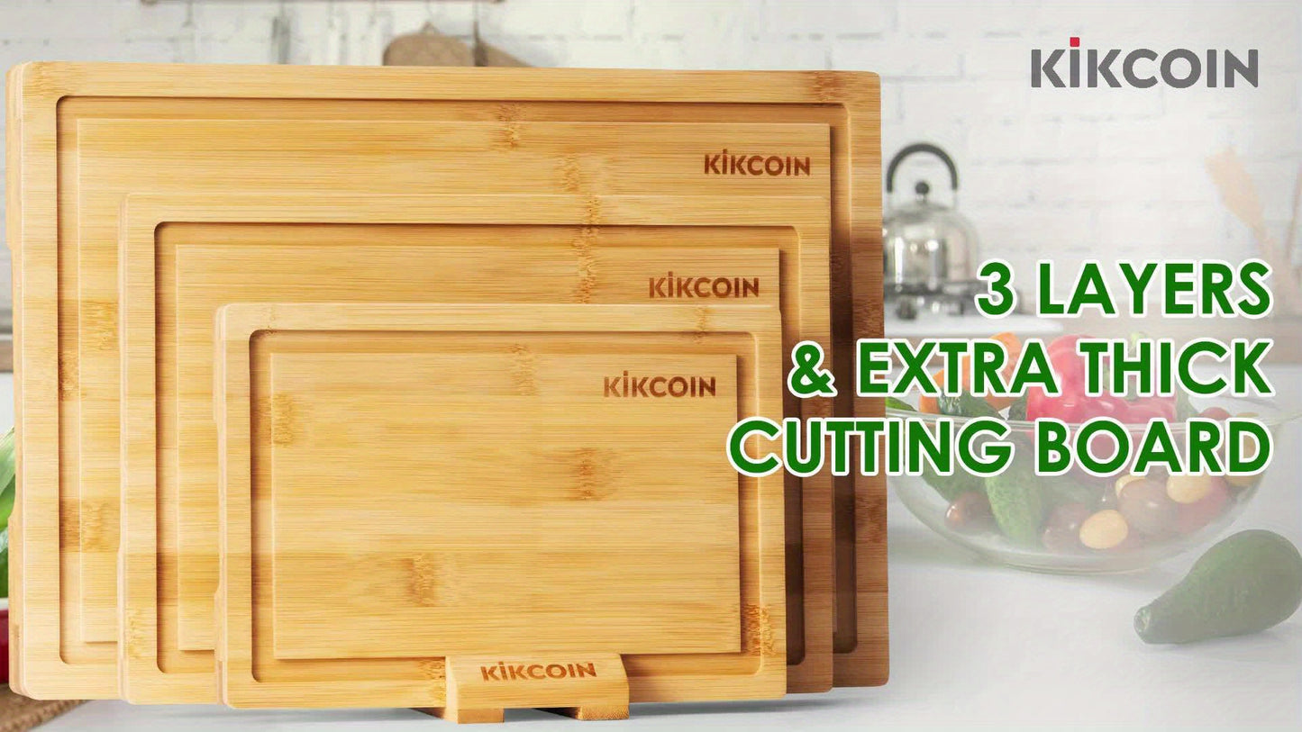 4pcs Oversized Bamboo Cutting Board With Rack & Juice Groove