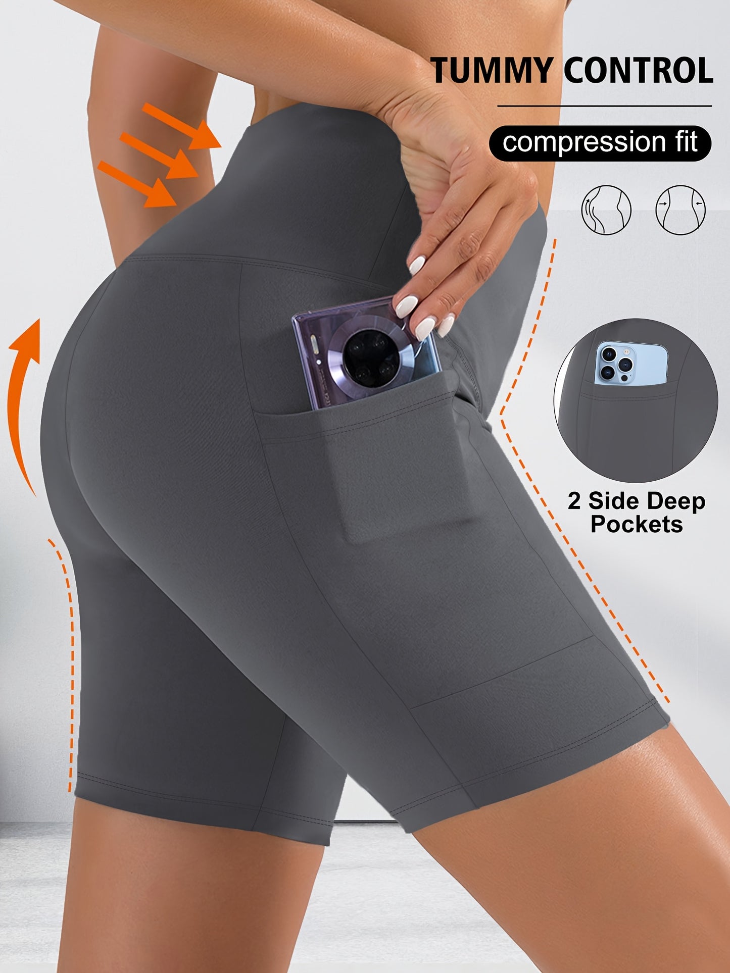 4pcs Women's Plus Size High-Waisted Yoga Shorts - Stretchy, Butt-Lifting, Quick-Dry with Pockets for Running and Cycling