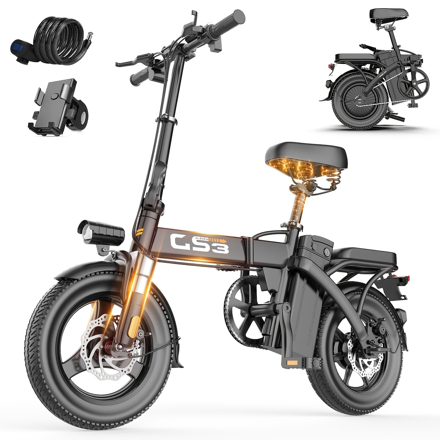 740W Foldable Ebike for Adults 20MPH Max Speed 14 Inch Tire