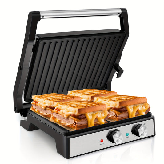 3-in-1 Panini Press - 4-Slice Grill Sandwich Maker