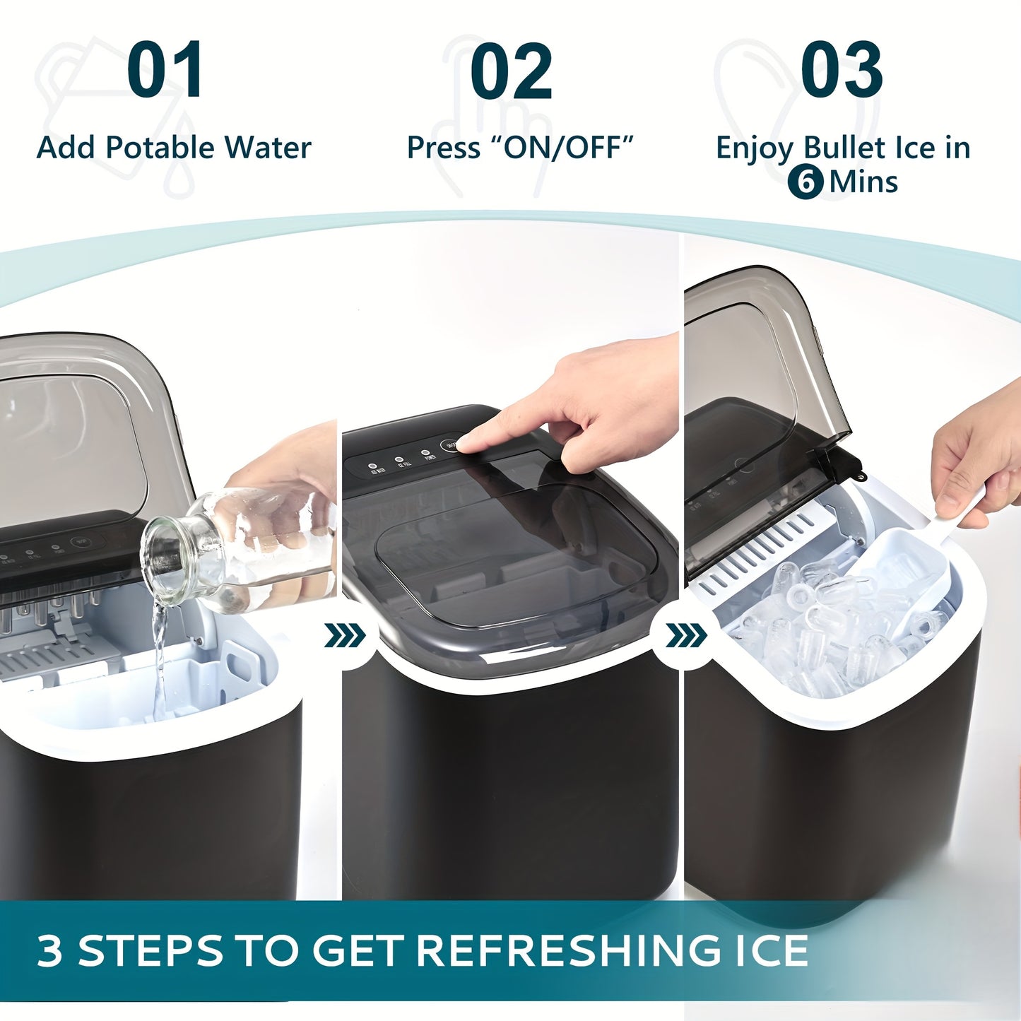 Portable Ice Maker Nugget Ice Maker 26-34Lbs/Day Auto-Cleaning