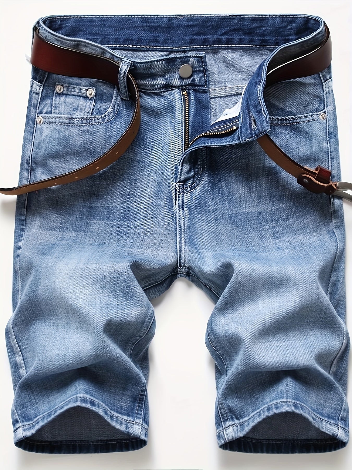 Kevoom Men's Light Blue Washed Gradient Denim Shorts Summer Casual Slim Fit Outdoor Sports and Trendy Daily Outfits
