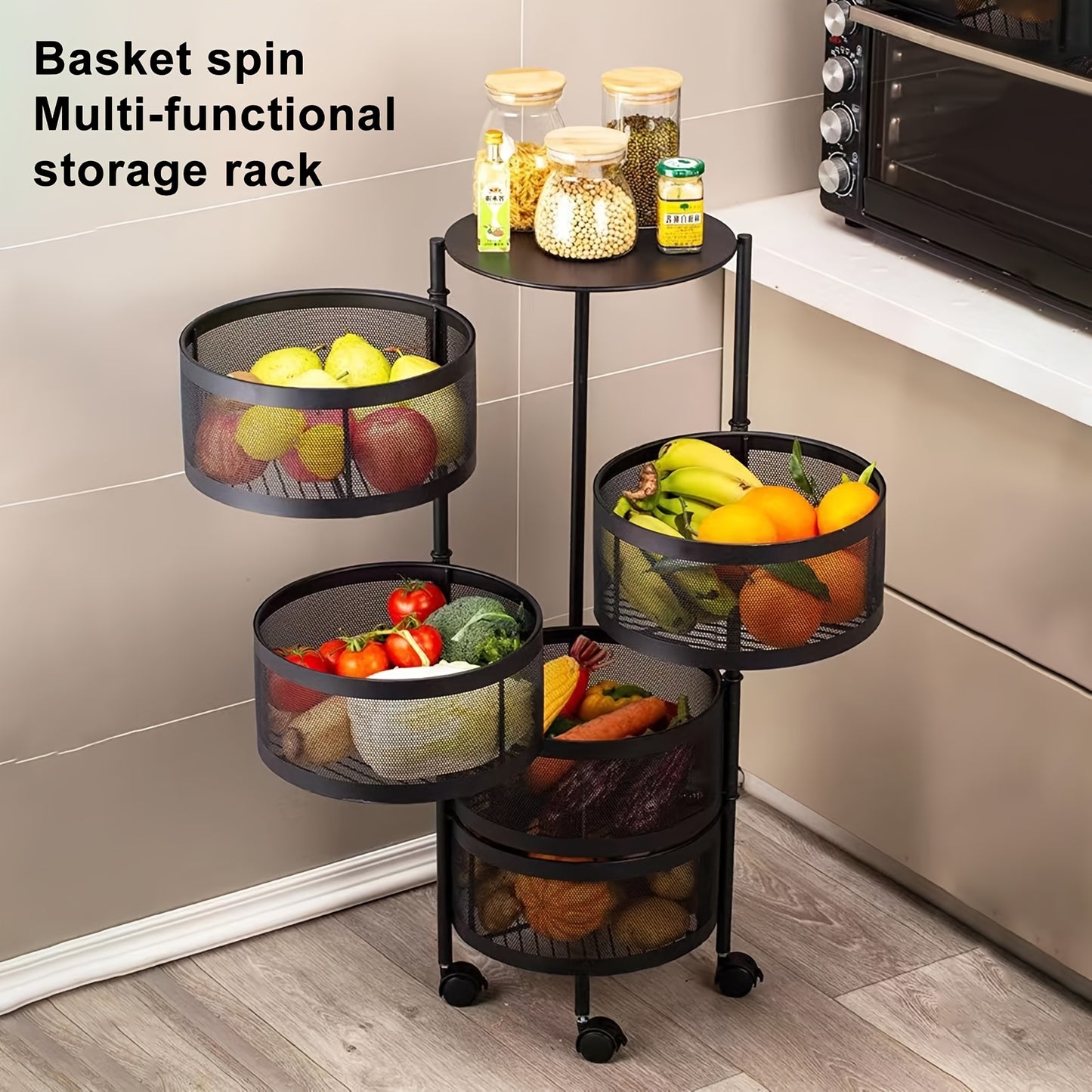 [Rotating Storage Rack] Metal Basket Organizer with Wheels