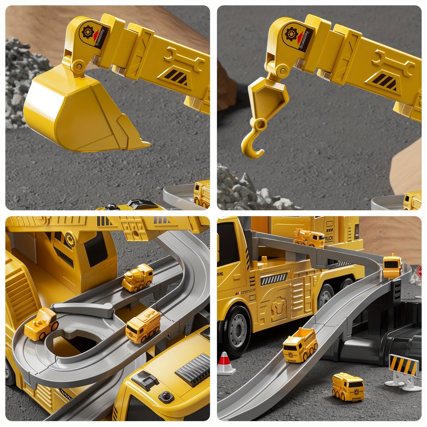 Babyhome Crane Excavator Toy with Cars Race Track Play Set for Boys Age 3 to 7 Construction Vehicle with Light and Sound Birthday Christmas Easter Gifts