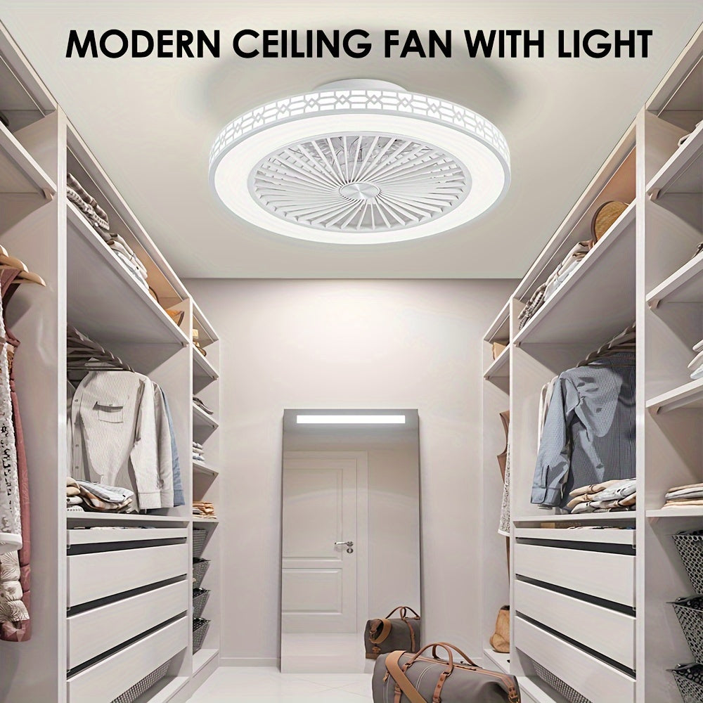 20 Inch Modern Flush Mount Bladeless Ceiling Fan with LED Light Reversible Dimmable 3 Color Temperatures and 4 Speed Settings Quiet Operation for Bedroom and Living Room
