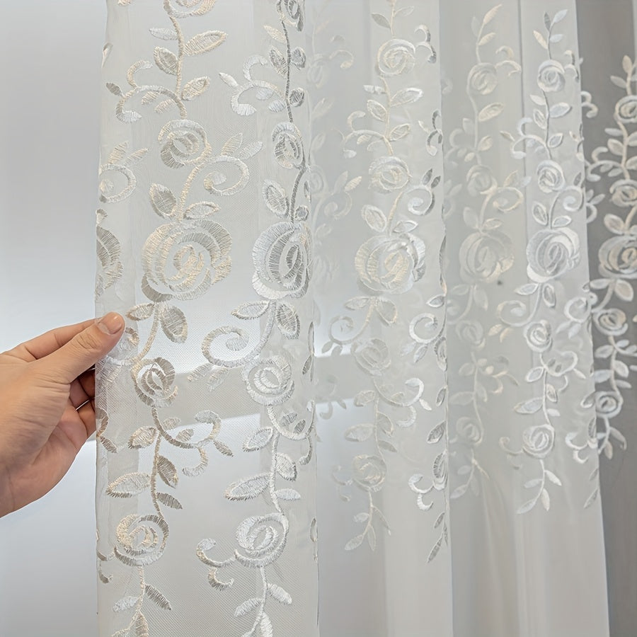 UV Resistant Embroidered 2 Piece White Curtains with Small Flower Patterns for Home Decoration in Living Rooms Bedrooms Dining Rooms Offices and Balconies