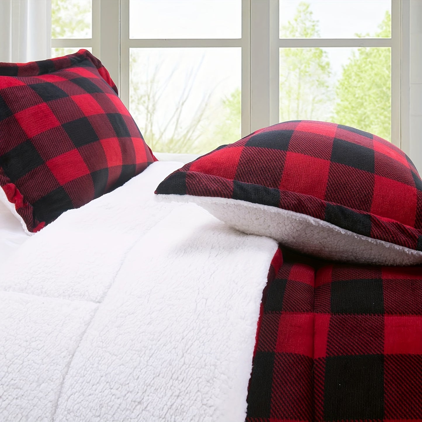 1pc Cozy Sherpa Fleece Buffalo Plaid Blanket For Comfort