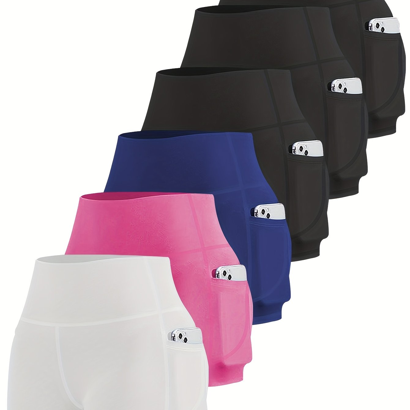 6-Pack Plus Size Women's High Waist Yoga Shorts With Pocket