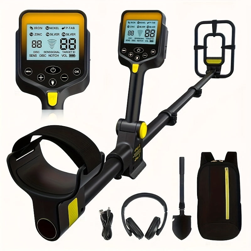 Professional Rechargeable Metal Detector for Adults Adjustable Length Foldable Large LCD Display 10 Inch Coil High Accuracy Gold and Silver Detector with Lithium Battery
