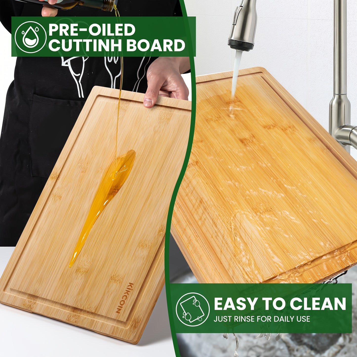 4pcs Oversized Bamboo Cutting Board With Rack & Juice Groove